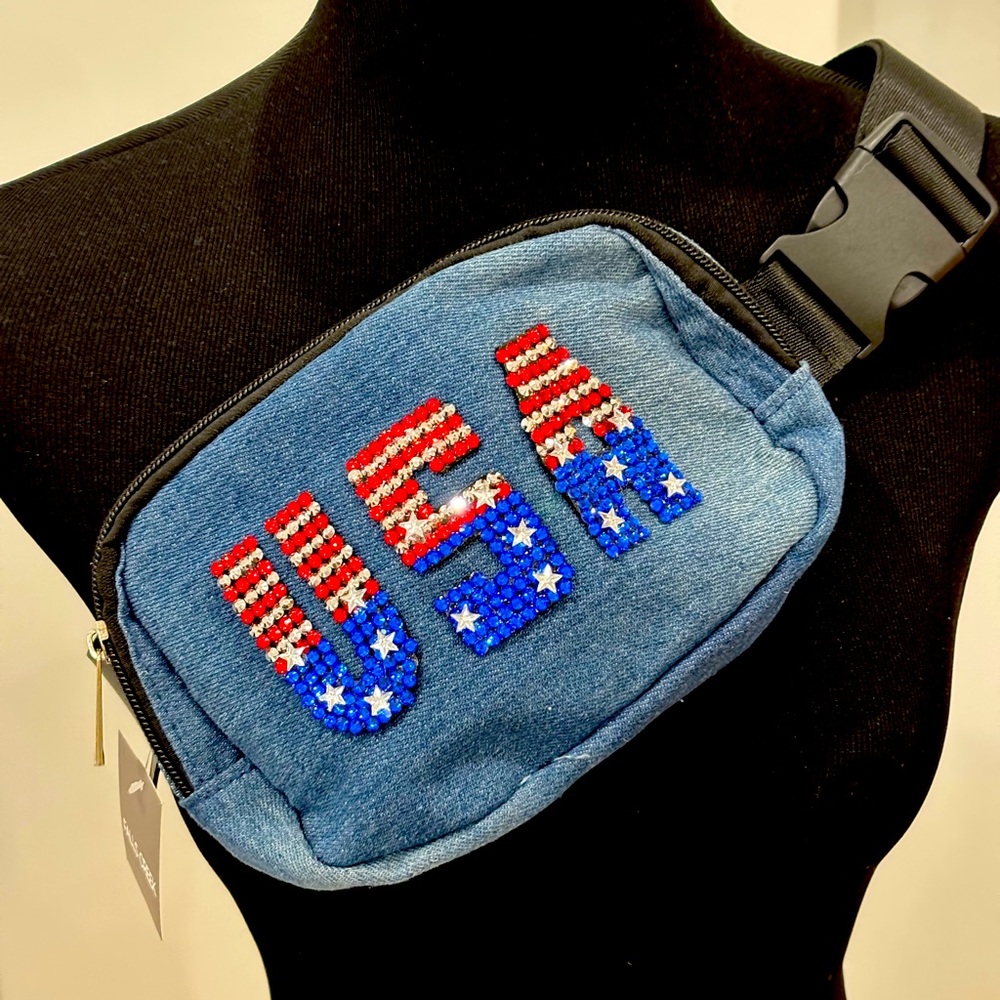 USA red, white and blue cross shoulder/fanny pack.